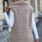 Collared Sleeveless Plush Cardigan Vest