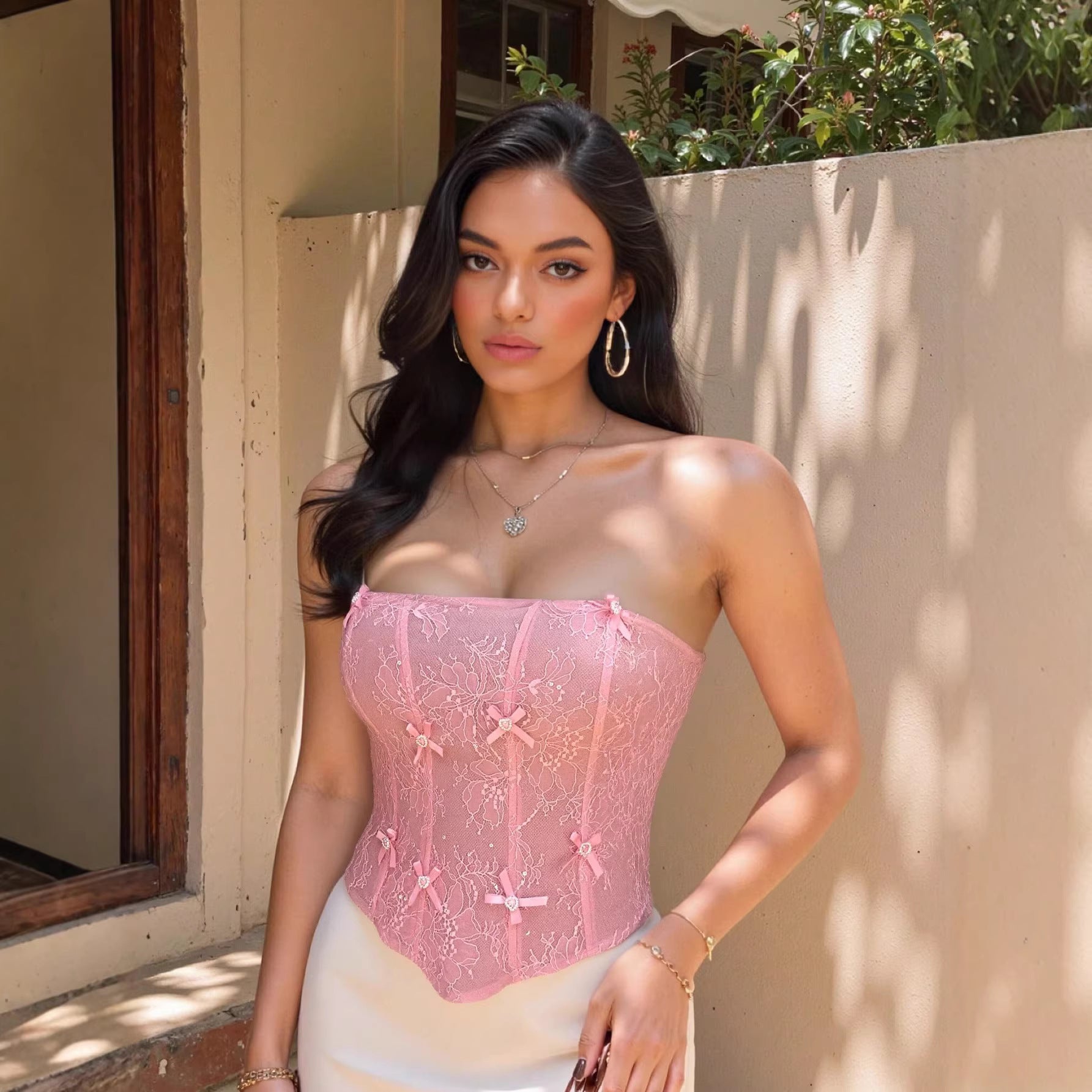 Women's Summer Sexy Top Lace Tube Top Vacation Solid Color Women Corset
