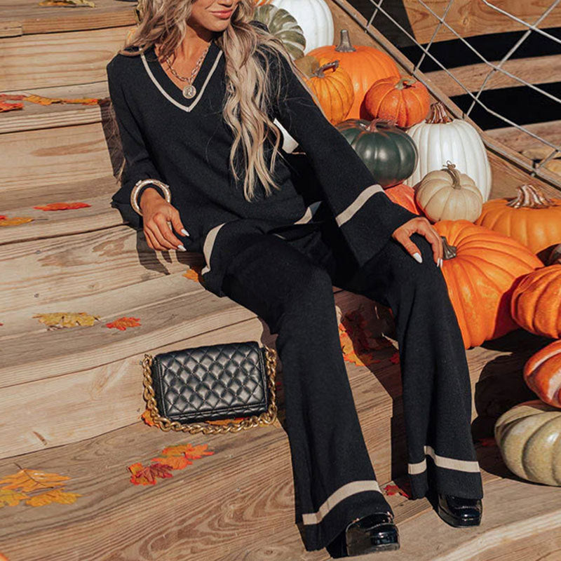 Autumn Winter Trim Contrast Color Suit Two-Piece Set
