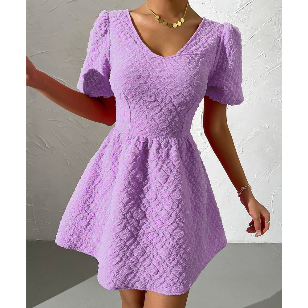 V-Neck Puff-Sleeve Dress