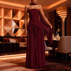 Women's Strapless Split Dress with Halter Scarf