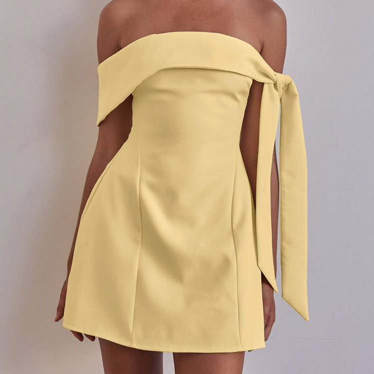 Women's Off Neck Bandeau One Shoulder Sexy Short Dress Women Clothing A Line Dress