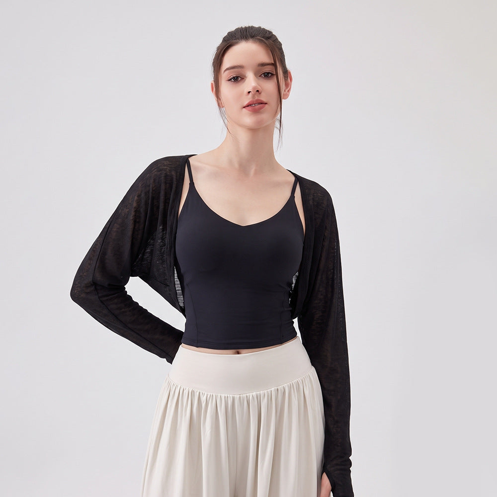 Loose Breathable Yoga Jacket Long Sleeved Exercise Workout T Blouse