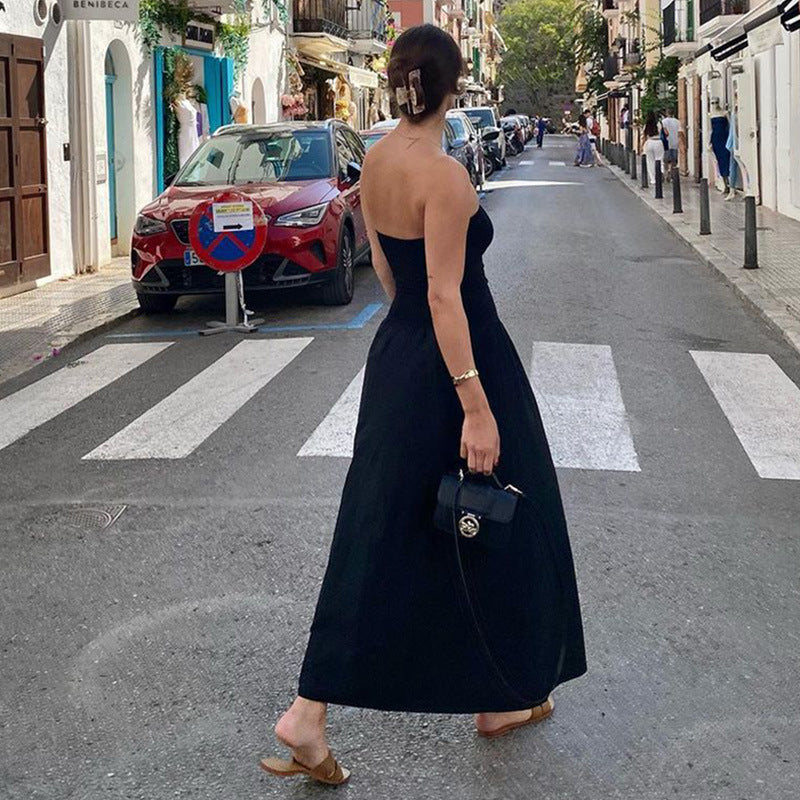 Strapless Ruched A-Line Maxi Dress