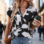 Women's Summer Women Clothing Contrast Color Black White V Neck Shirt For Women