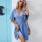Women's High-Waist Ruched A-Line Midi Dress