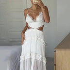 Home Strap Lace See Through Ripped Organza Dress