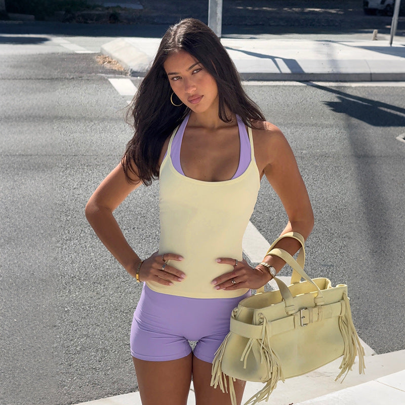 Women's Summer Sports Solid Color Halter Vest Slim Fit Bodysuit