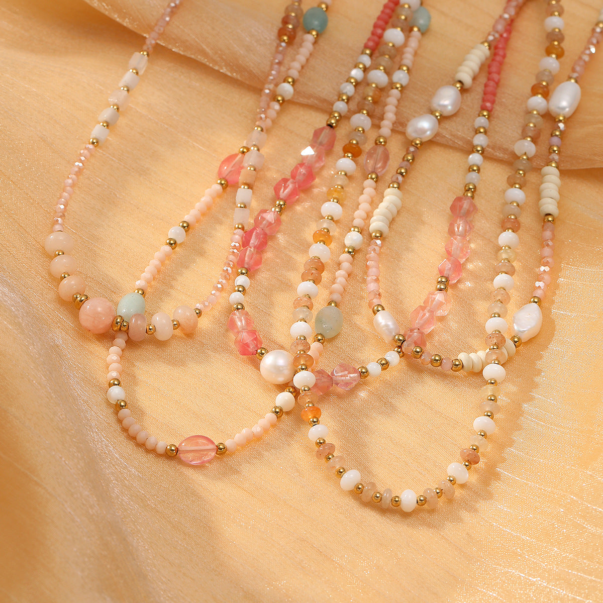 Colorful Natural Stone Handmade Beaded Necklace Freshwater