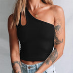 Popular Top Solid Color Sexy Oblique Shoulder Strap All-Match Vest Women Clothing