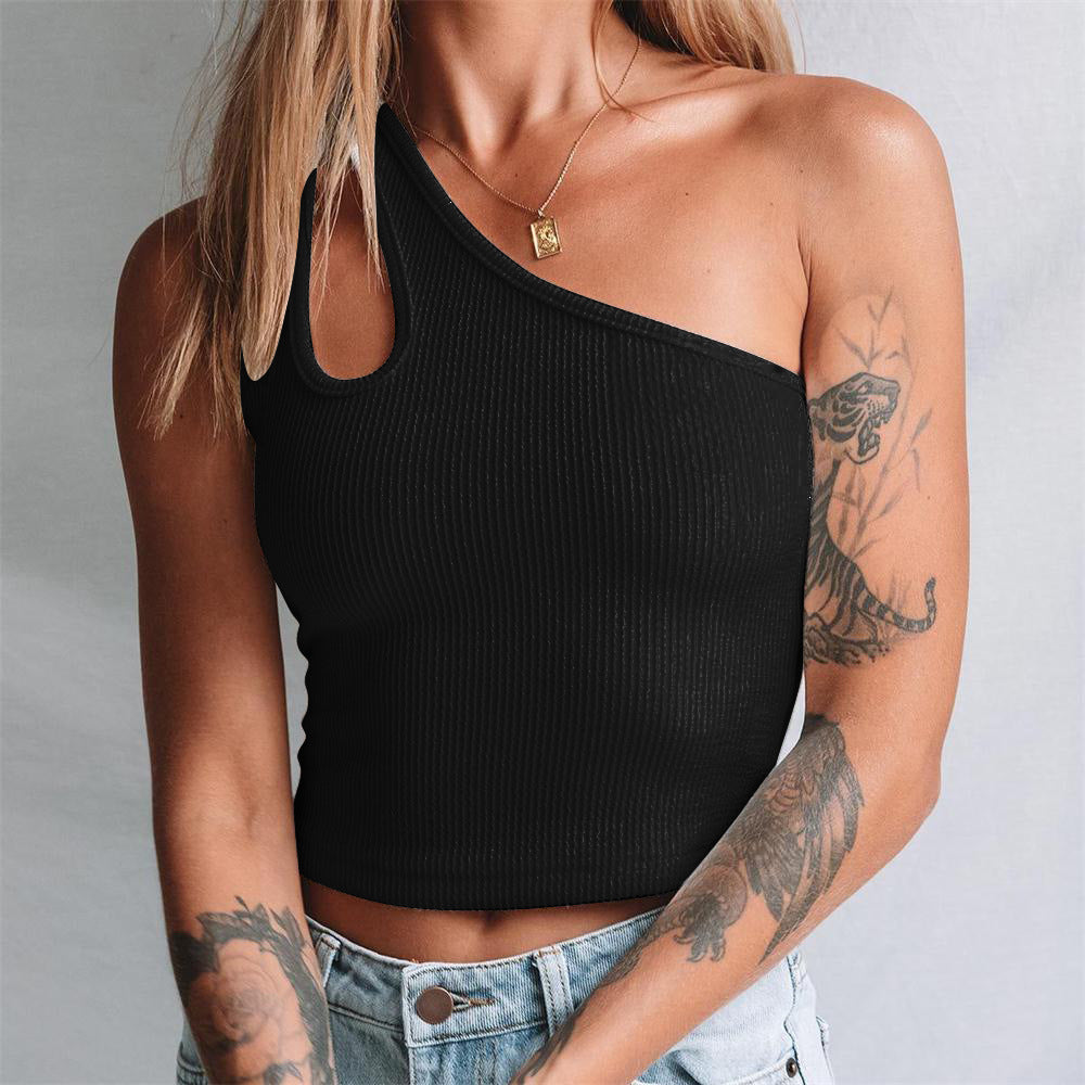 Popular Top Solid Color Sexy Oblique Shoulder Strap All-Match Vest Women Clothing