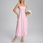 Women's Printed Square-Neck Lace-Up Vacation Dress