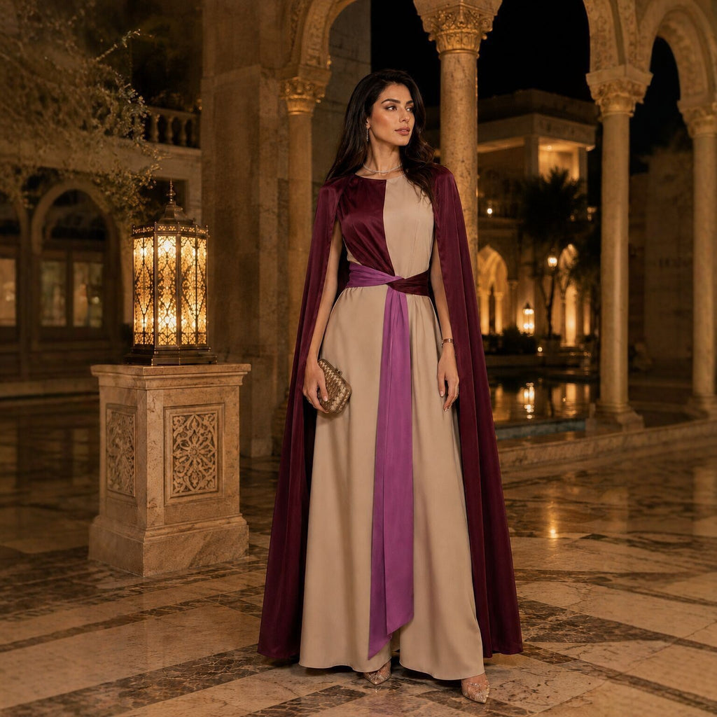 Women's Red Apricot Shawl Maxi Dress