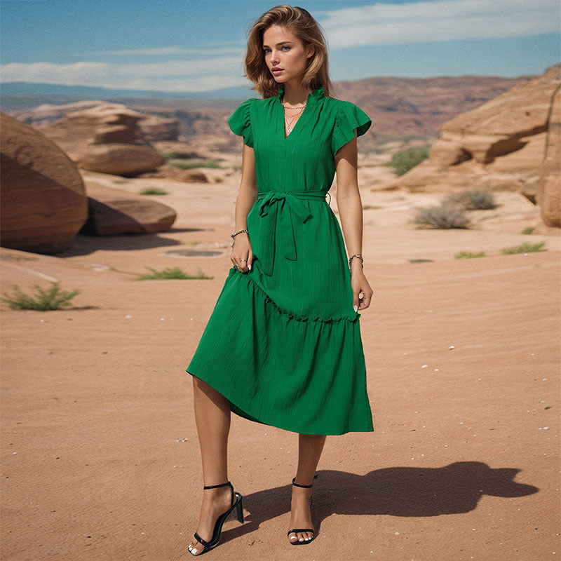 Solid-Color Mid-Length Dress