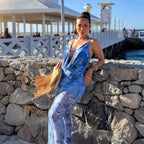 Deep V-Neck Plunge Strap Printed Maxi Dress