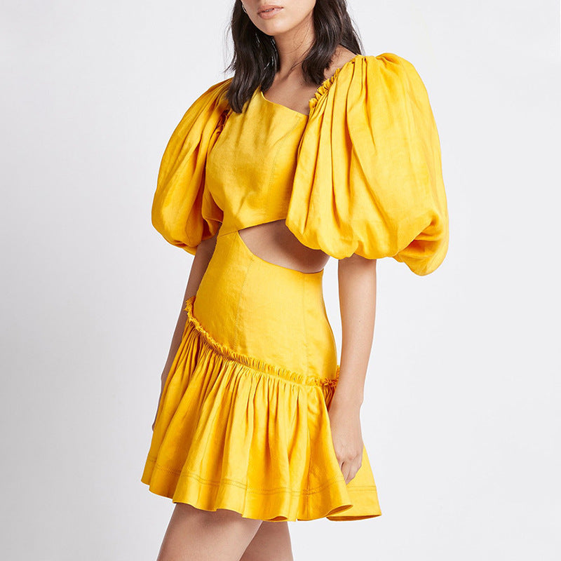 Women's Ruffle Puff-Sleeve Vacation Mini Dress