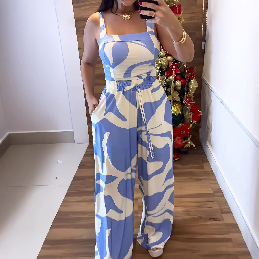 Women's Casual Printed Sling Top Two-Piece Sets Pants