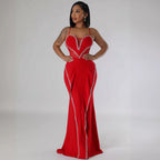 Women's Rhinestone Sheer Mesh Lace Dress