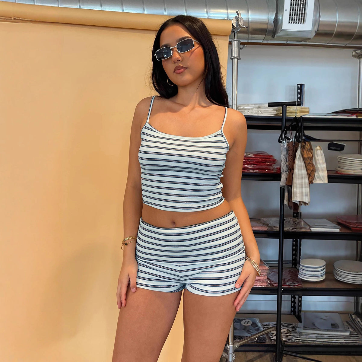 Simple Striped Shorts Overall Skirt Sweet