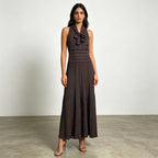Women's Retro Striped Halter Maxi Dress