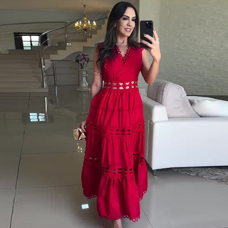 Women's Embroidered Cutout V-Neck Maxi Dress