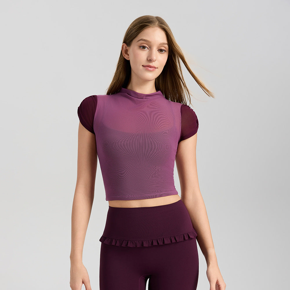Women's Padded Short-Sleeve Sports Bra Top