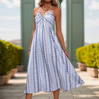 Geometric Print Backless Halter Dress