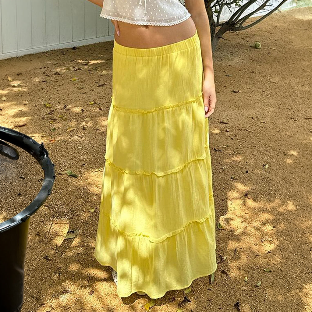 Women's Women Clothing Summer Elegant South French Holiday Elastic A Line Long Skirt