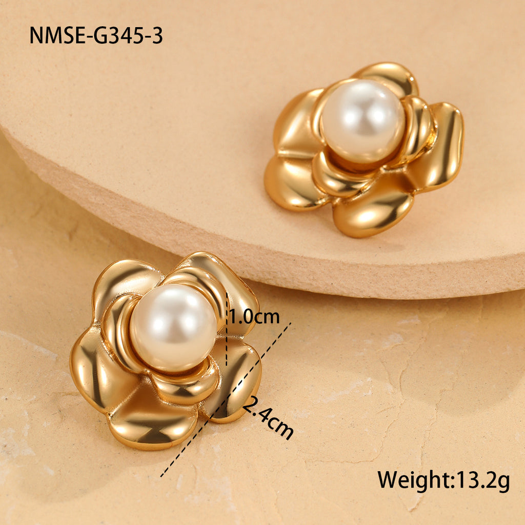 NMSE-G345-3 Camellia Pearl Stud Earrings