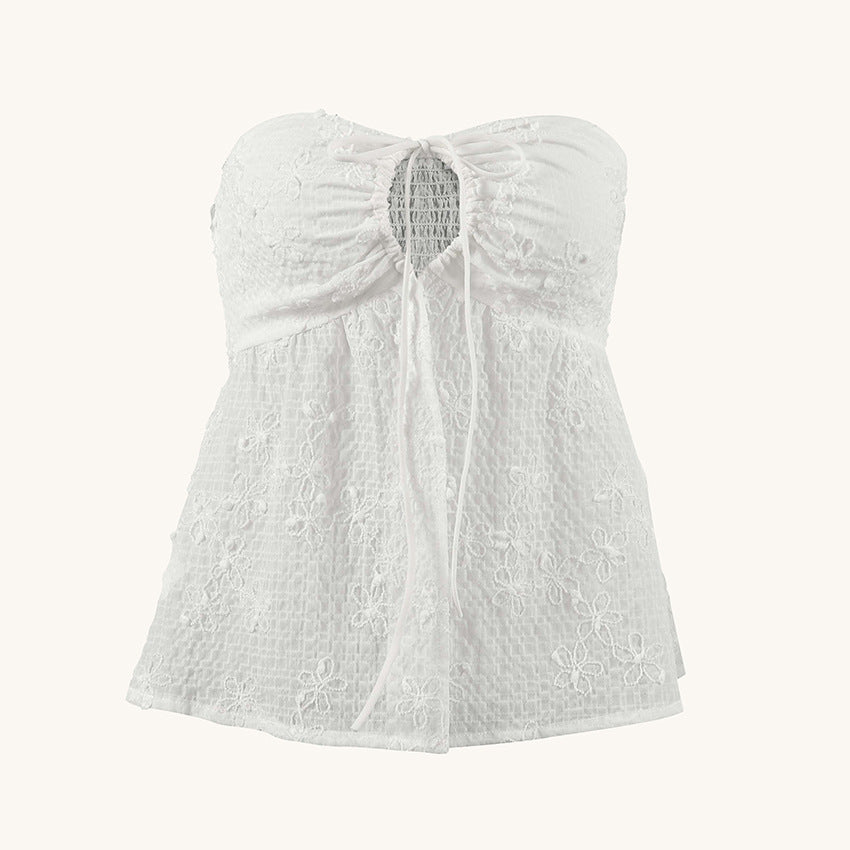 Women's White Lace-Up Sweetheart Tube Top
