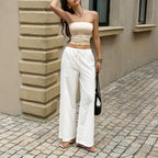 Women Clothing Summer Casual Vacation Drawstring All Matching Wide Leg Trousers