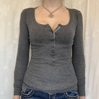 Button Front Square Neck Knit Top