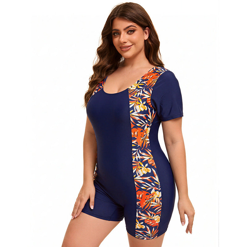 Women's Plus Size Swimsuit Women One Piece Boxer Conservative Short Sleeve Flab Hiding Plus Sized