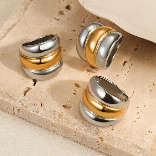 Stainless Steel Ring Exaggerated Advanced Retro Color Matching Ring Titanium Steel No Fading Hand Jewelry