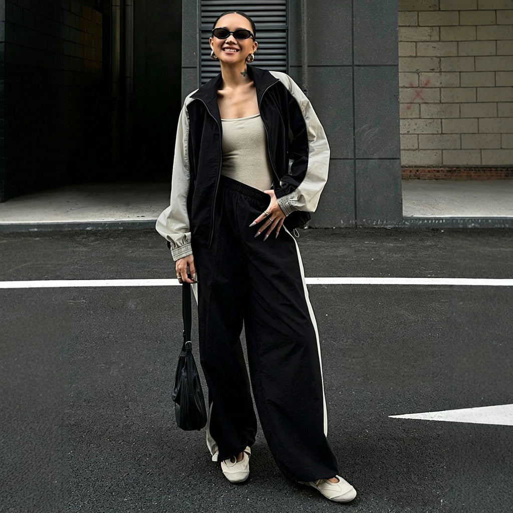 Women's Color-Block Zip-Up Top & Trousers Set