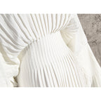 Pleated V-Neck Long-Sleeve Dress