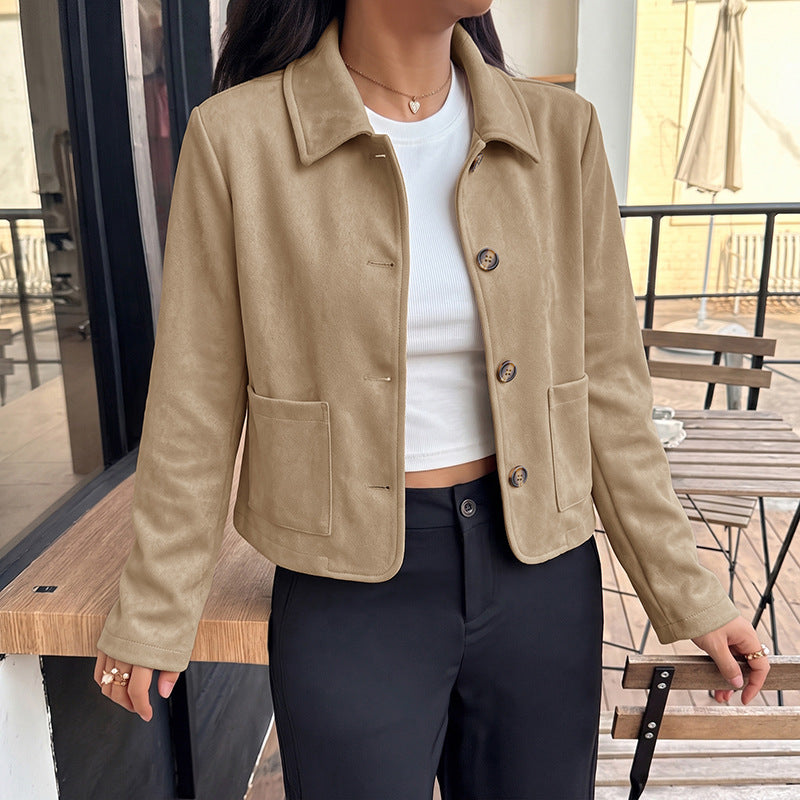 Women's Suede Short Coat With Lapels