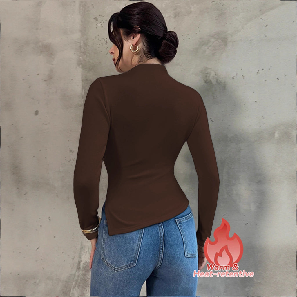 Women's Pleated Mock Neck Long Sleeve Top