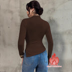 Women's Pleated Mock Neck Long Sleeve Top