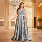 Plus Size Sleeveless V-Neck Fishtail Evening Dress