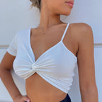 Women's Twisted Asymmetric V-Neck Cutout Crop Top