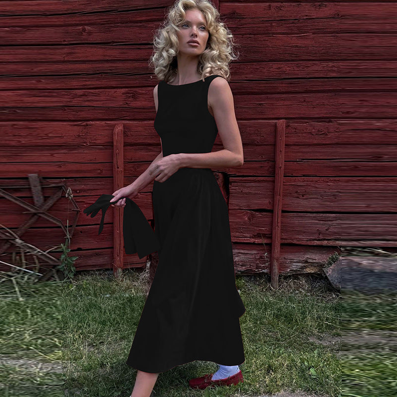 Sleeveless Waist-Defined Backless Dress
