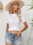 Women's Cutout Short-Sleeve Knit Top – Crew Neck