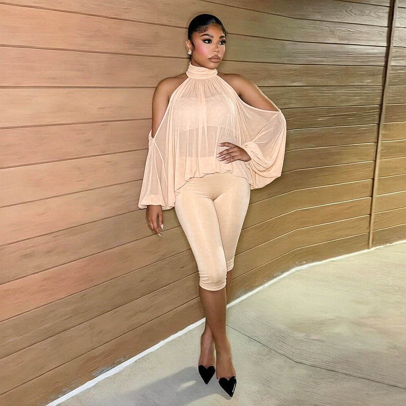 Women's Off-Shoulder Three-Piece Top and Pants Set