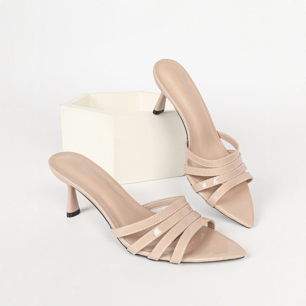 's 7cm Pointed Patent Leather High Heel Slippers Stiletto Heel Back