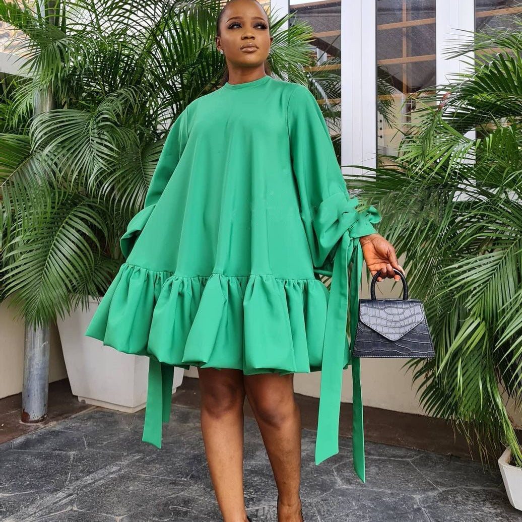 Women's Loose Puff-Sleeve Long-Sleeve Dress