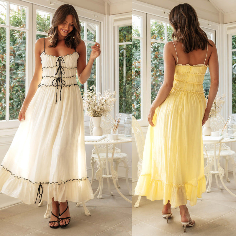 Women's Crew-Neck Tie Sleeveless Maxi Dress