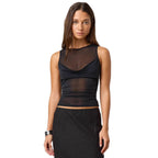 Women's 's Top Solid Color See Through Mesh Bottoming Shirt