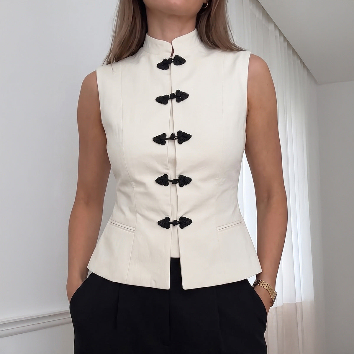 Women's Chinese-Knot Button Vest Top