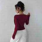 Shoulder-Baring Fitted Long Sleeve Office Top